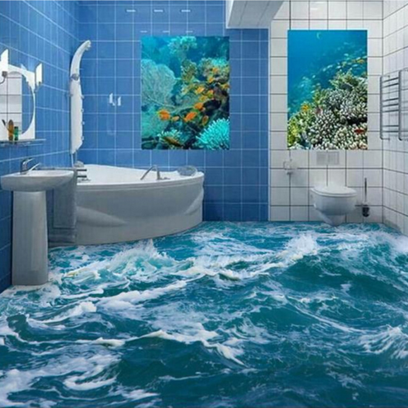 Waterproof 3D Mural Sea Water Bathroom PVC Floor Wallpaper